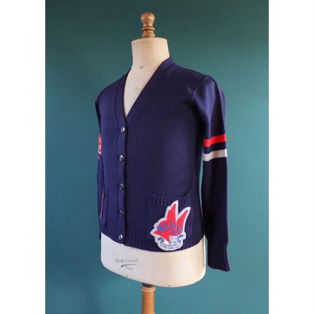 Vintage 1960s varsity sweater - chenille patch - knitted cardigan - 38” chest