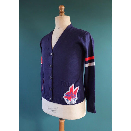 Vintage 1960s varsity sweater - chenille patch - knitted cardigan - 38” chest