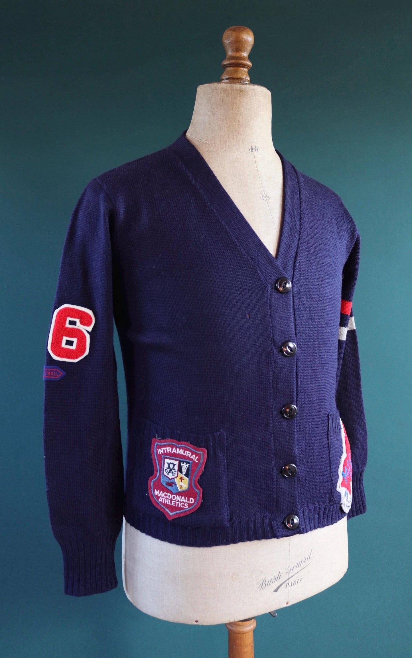 Vintage 1960s varsity sweater - chenille patch - knitted cardigan - 38” chest