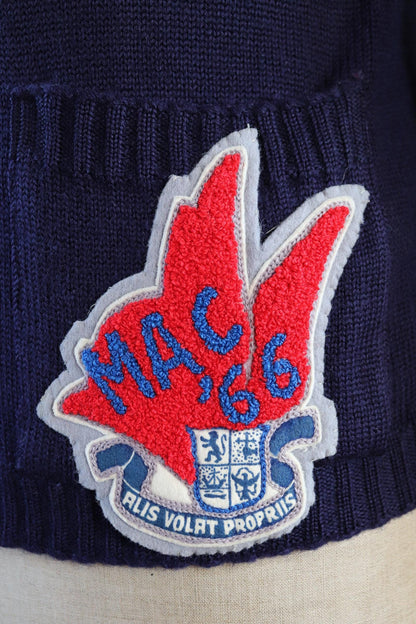 Vintage 1960s varsity sweater - chenille patch - knitted cardigan - 38” chest