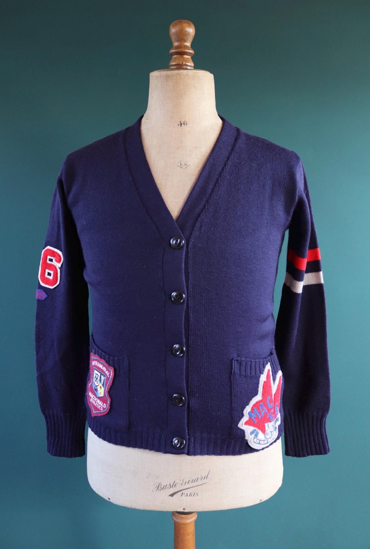 Vintage 1960s varsity sweater - chenille patch - knitted cardigan - 38” chest