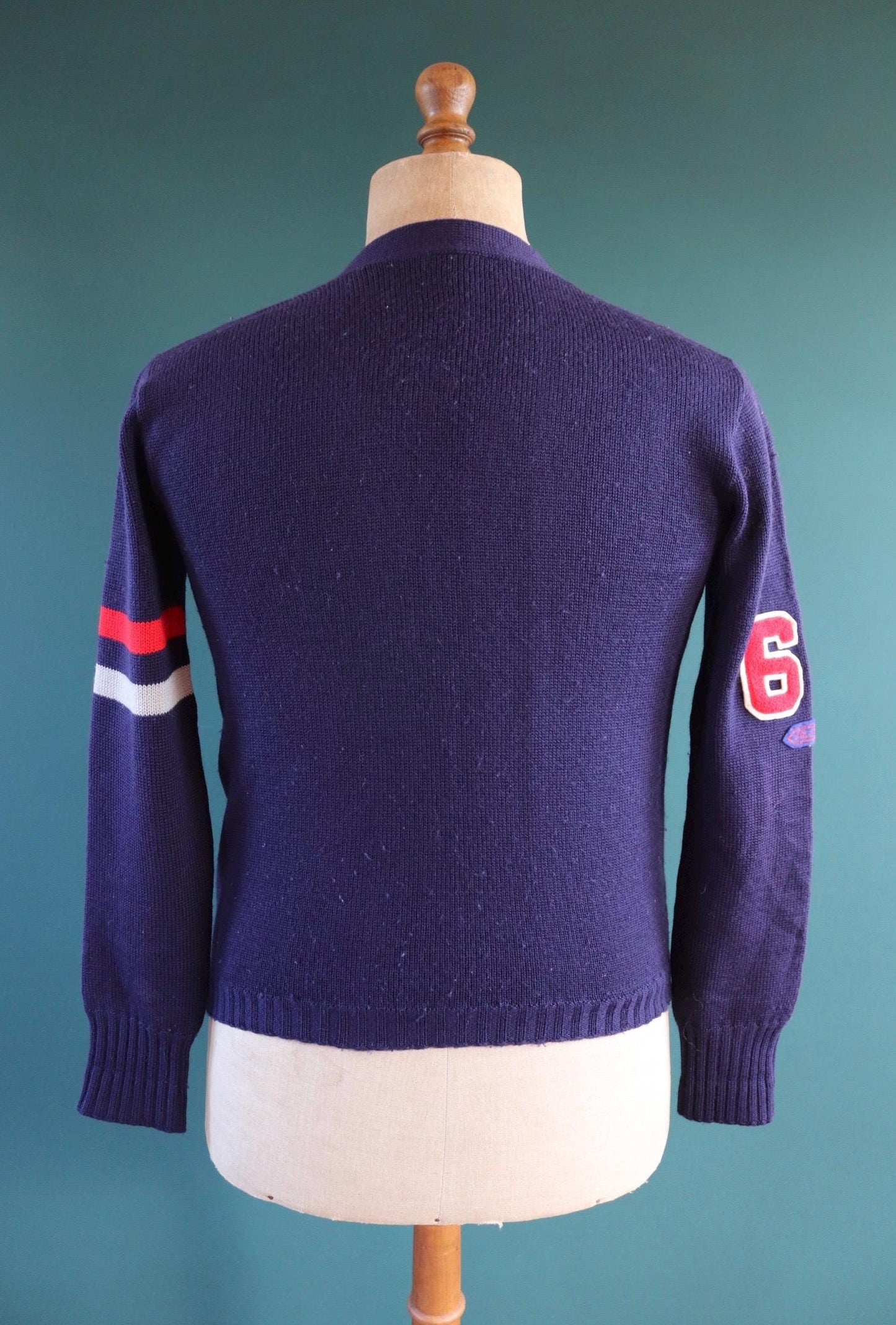 Vintage 1960s varsity sweater - chenille patch - knitted cardigan - 38” chest
