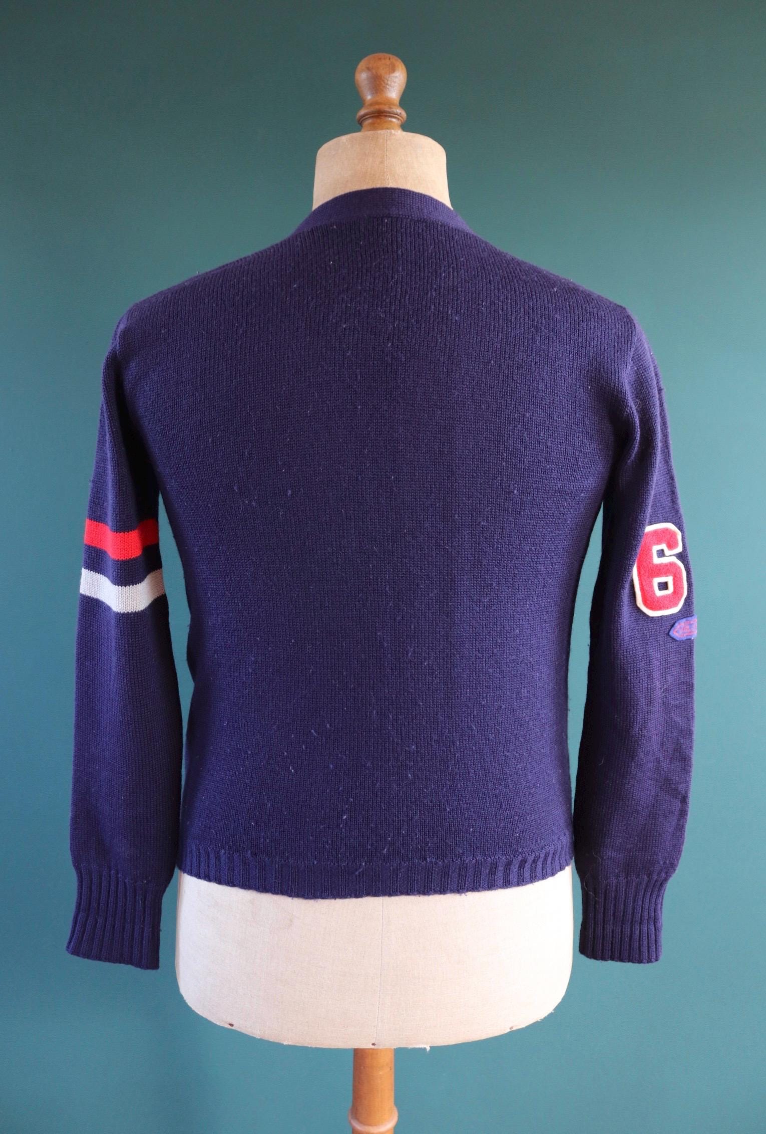 Vintage 1960s varsity sweater - chenille patch - knitted cardigan - 38” chest