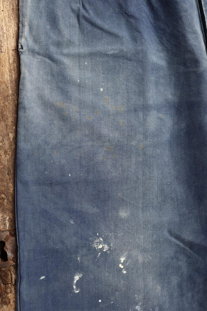 Vintage French workwear trousers - 1930s chore pants - sun faded blue cotton - 34” x 29”