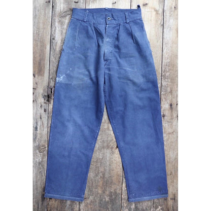 Vintage French workwear trousers - 1930s chore pants - sun faded blue cotton - 29” x 30”