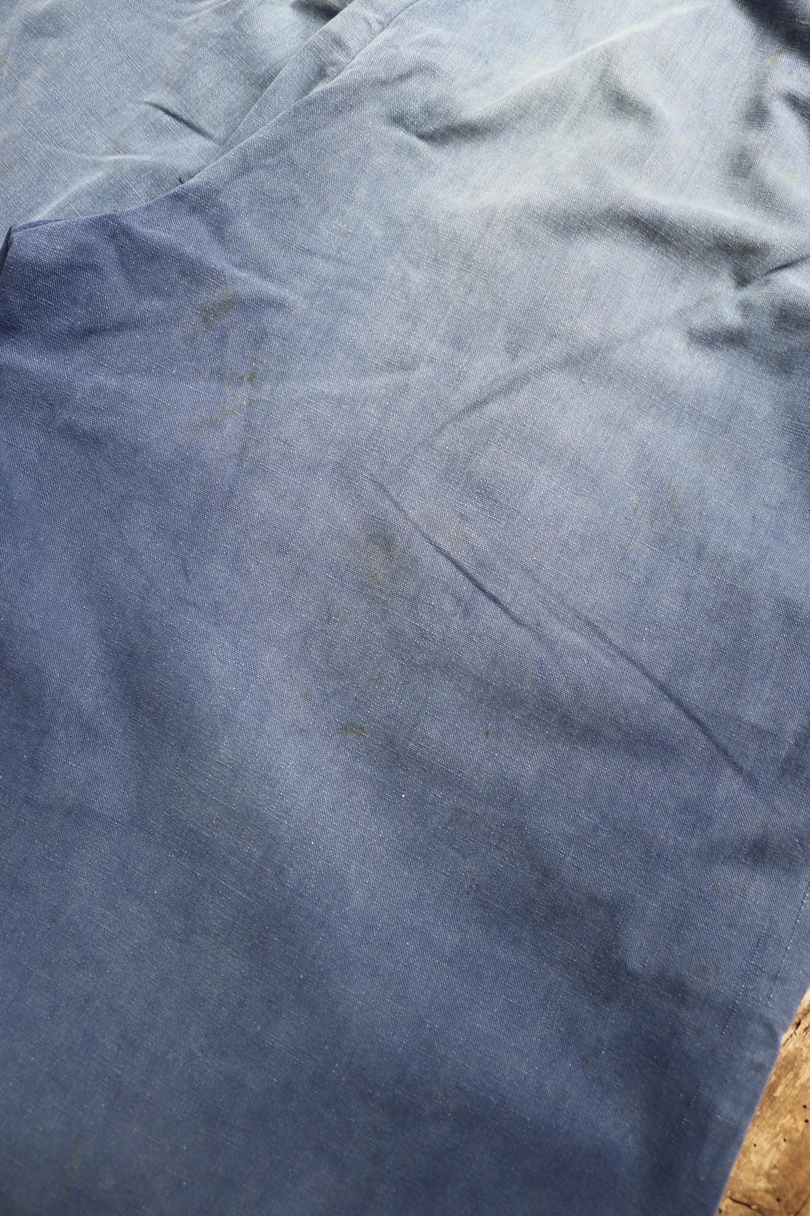 Vintage French workwear trousers - wide leg - 1930s chore pants - sun faded blue cotton - 34” x 25”