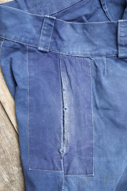 Vintage French workwear trousers - wide leg - 1930s chore pants - sun faded blue cotton - 34” x 27”