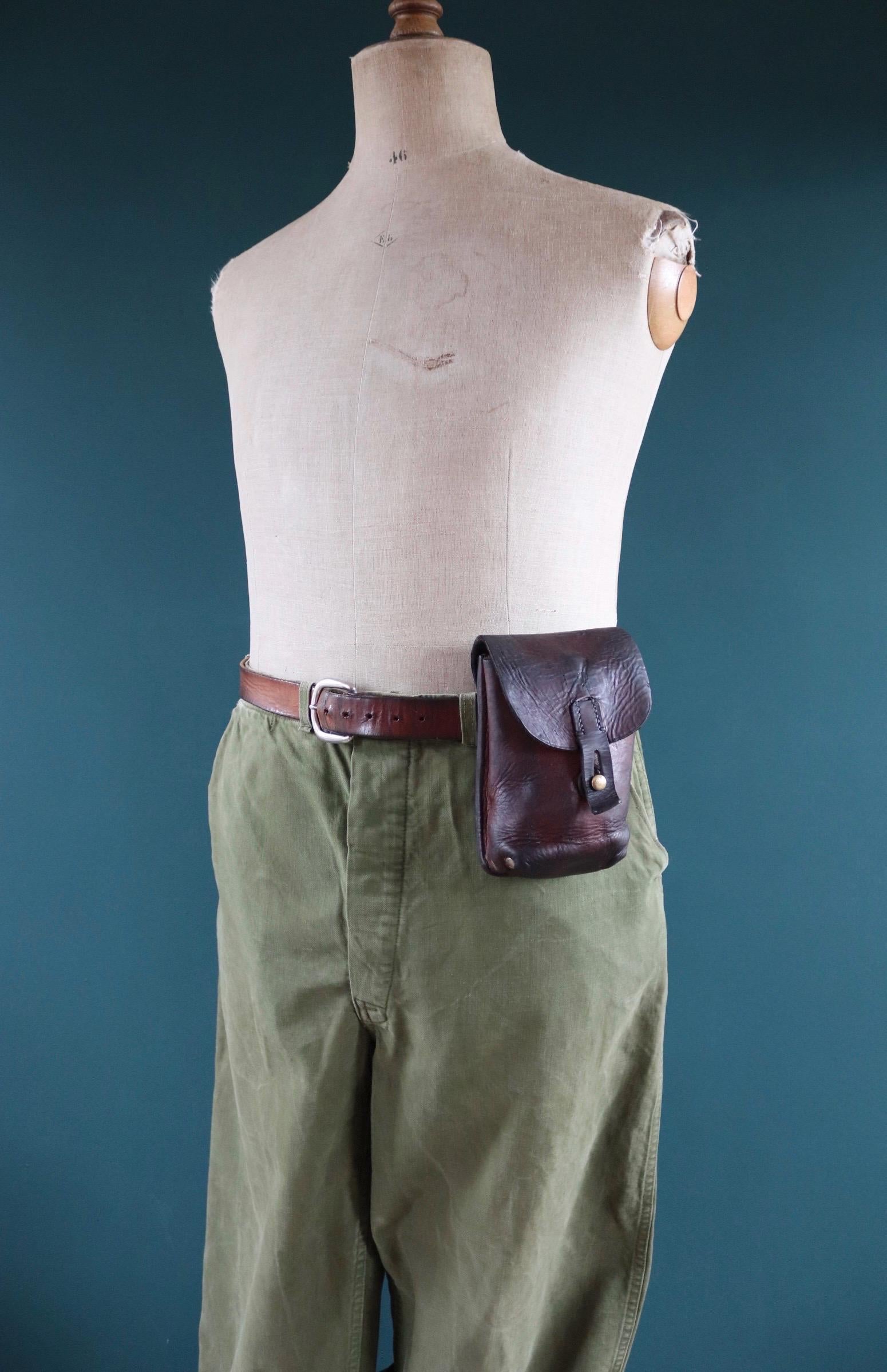 Vintage brown leather belt pouch - 1930s Swedish military bag - Ren Faire - WW2 utility hip pouch - dog walking waist bag - ideal gift