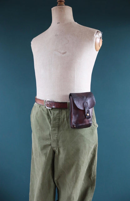 Vintage brown leather belt pouch - 1930s Swedish military bag - Ren Faire - WW2 utility hip pouch - dog walking waist bag - ideal gift