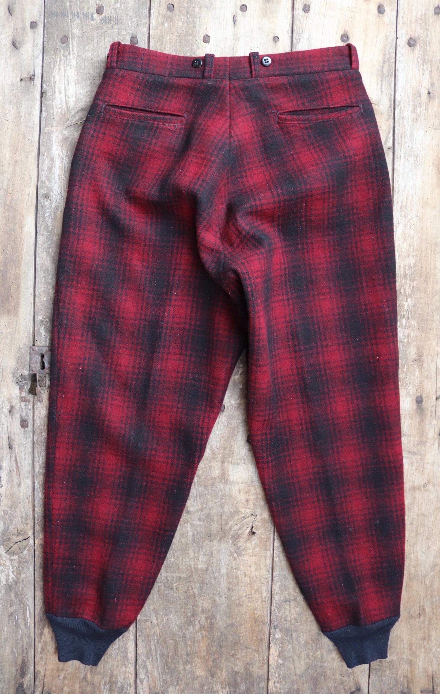 Vintage 1940s Duxbak wool pants - plaid hunting trousers - winter breeches - suspender buttons - 33" x 31"
