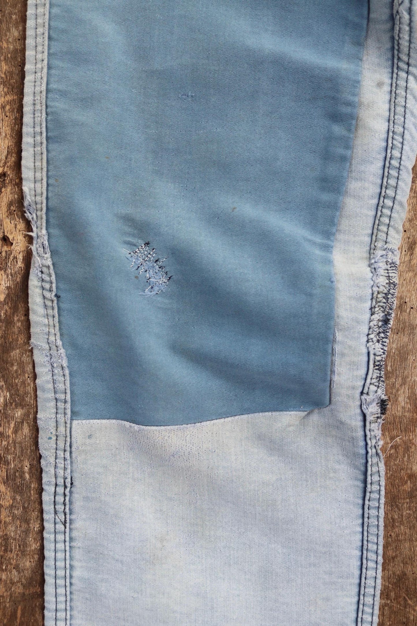 Vintage 1950s French workwear trousers - Le Mont St Michel chore pants - blue moleskin - darned and repaired - 31” x 28”