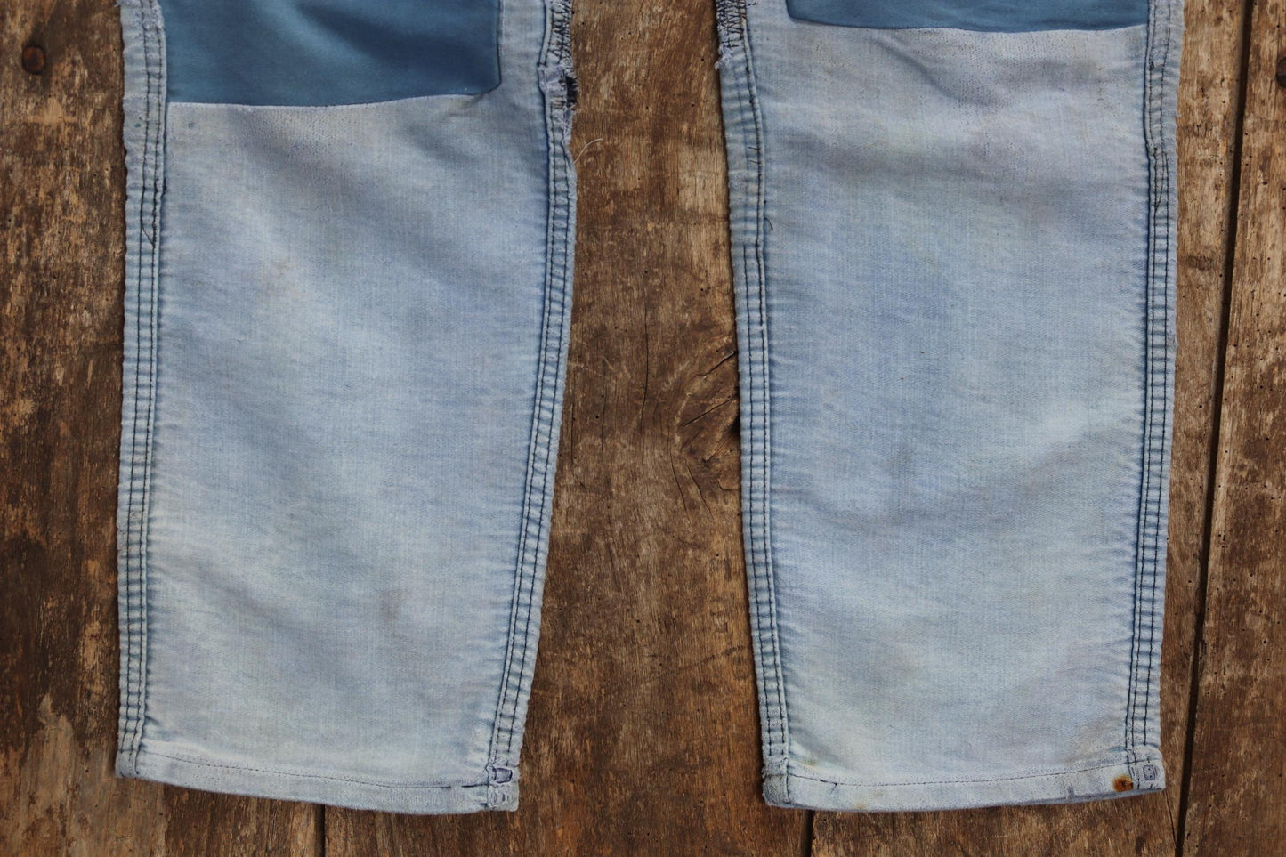 Vintage 1950s French workwear trousers - Le Mont St Michel chore pants - blue moleskin - darned and repaired - 31” x 28”