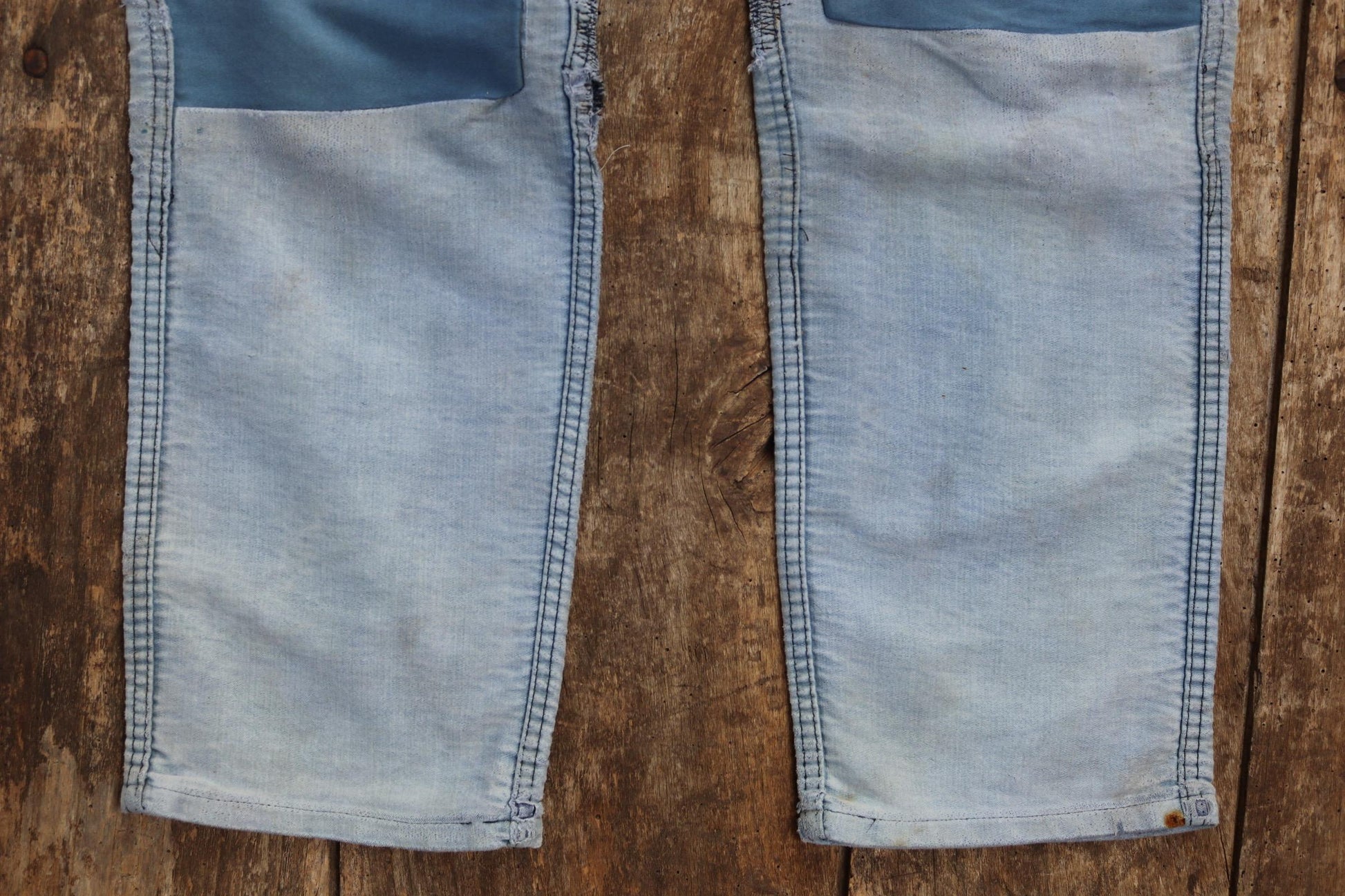 Vintage 1950s French workwear trousers - Le Mont St Michel chore pants - blue moleskin - darned and repaired - 31” x 28”