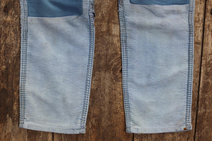 Vintage 1950s French workwear trousers - Le Mont St Michel chore pants - blue moleskin - darned and repaired - 31” x 28”