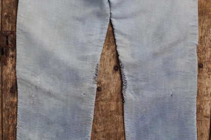 Vintage 1950s French workwear trousers - Le Mont St Michel chore pants - blue moleskin - darned and repaired - 31” x 28”