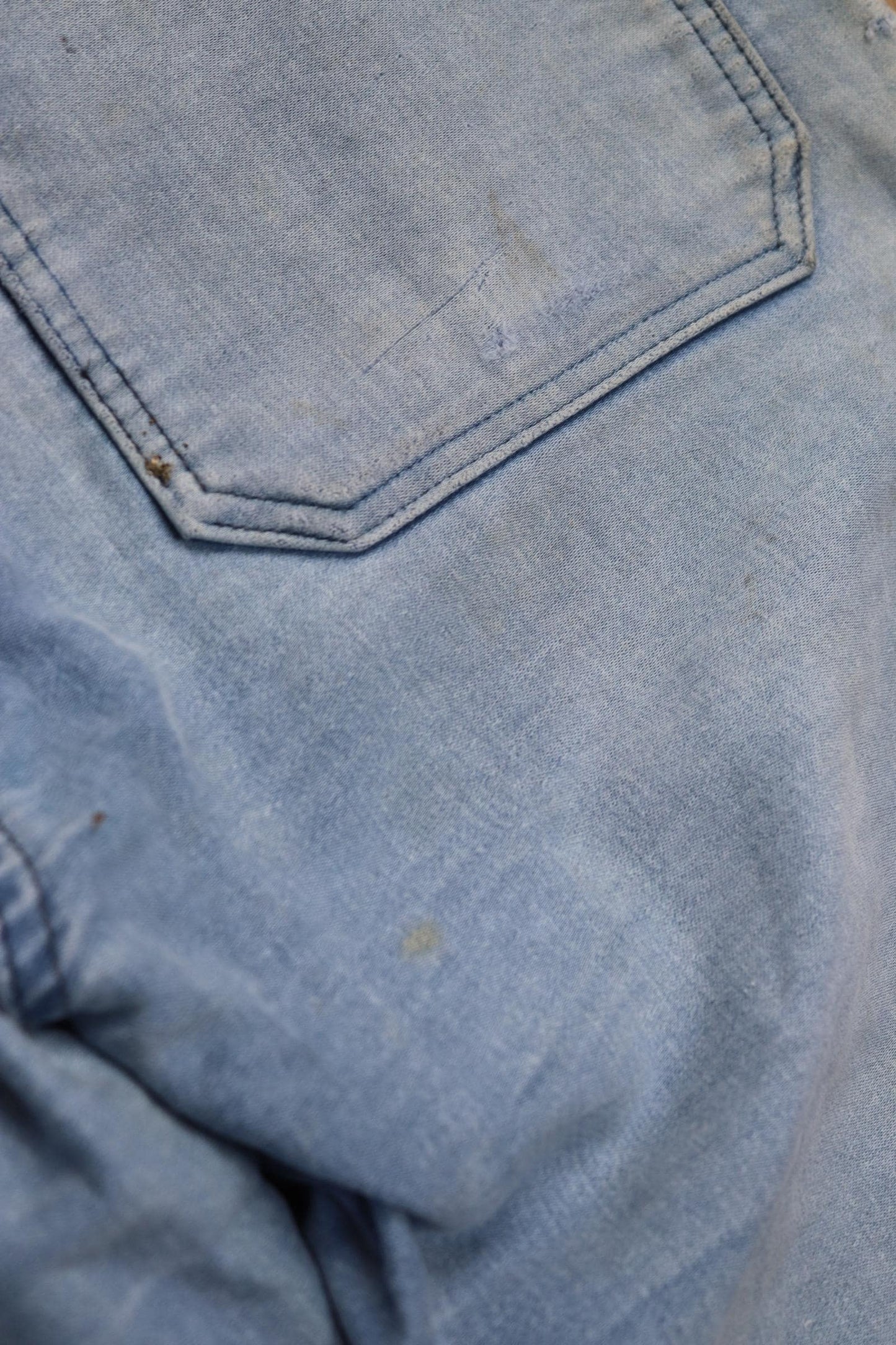 Vintage 1950s French workwear trousers - Le Mont St Michel chore pants - blue moleskin - darned and repaired - 31” x 25”