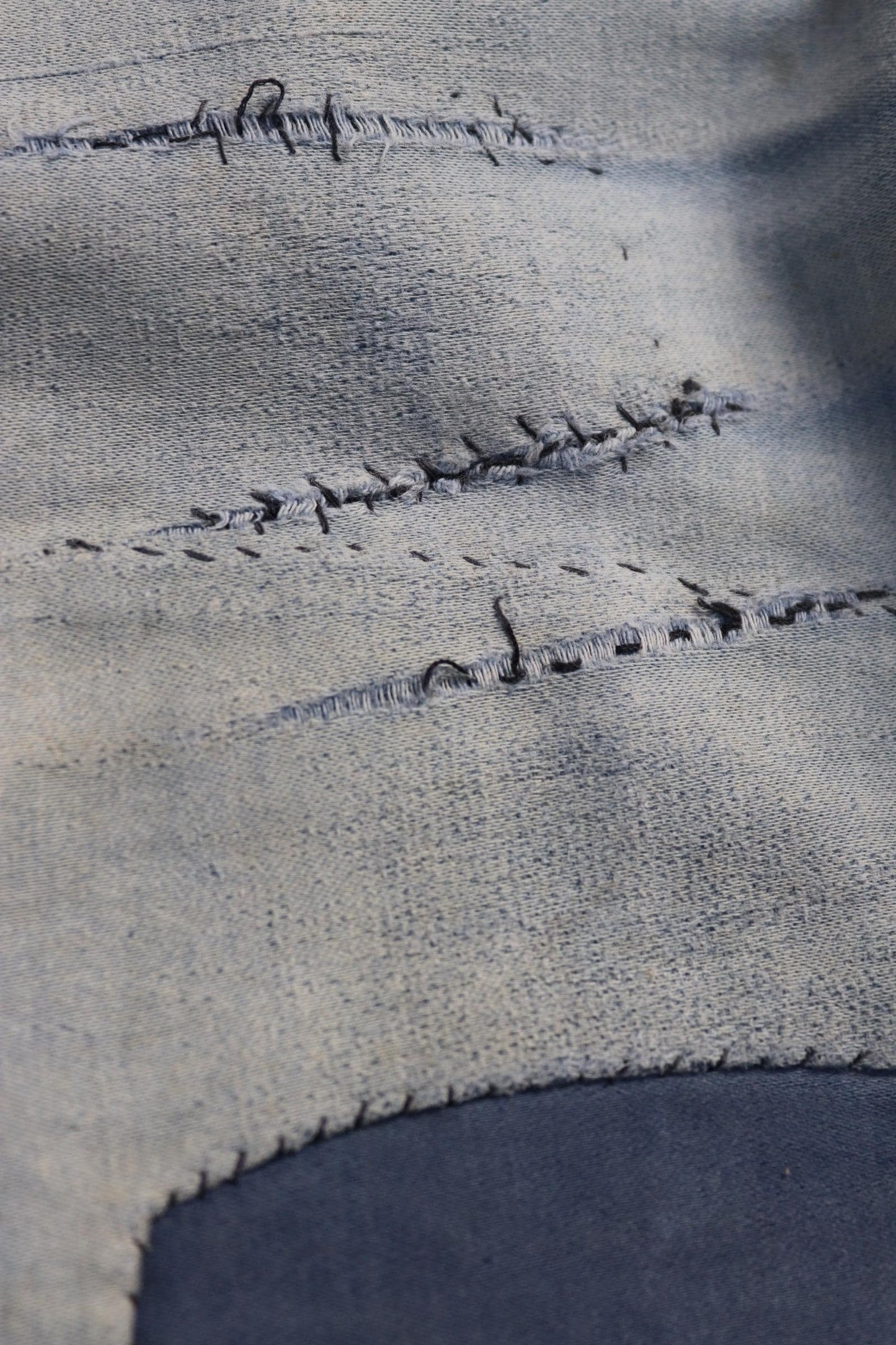 Vintage 1950s French workwear trousers - Le Mont St Michel chore pants - blue moleskin - darned and repaired - 31” x 25”