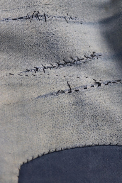 Vintage 1950s French workwear trousers - Le Mont St Michel chore pants - blue moleskin - darned and repaired - 31” x 25”