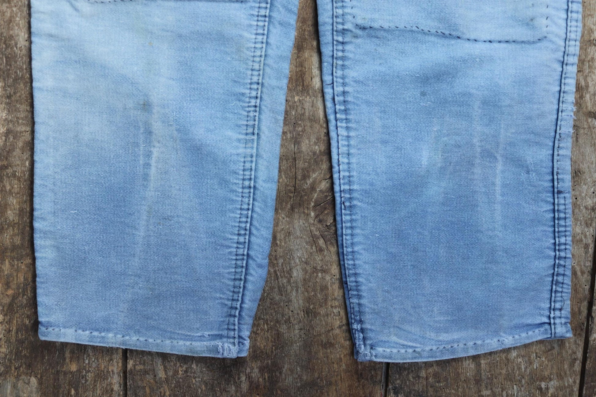 Vintage 1950s French workwear trousers - Le Mont St Michel chore pants - blue moleskin - darned and repaired - 31” x 25”