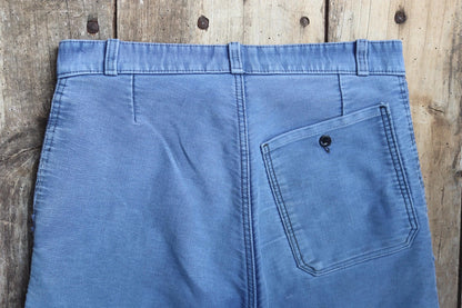 Vintage 1950s French workwear trousers - Le Mont St Michel chore pants - blue moleskin - darned and repaired - 31” x 27”