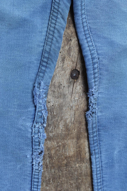 Vintage 1950s French workwear trousers - Le Mont St Michel chore pants - blue moleskin - darned and repaired - 31” x 27”
