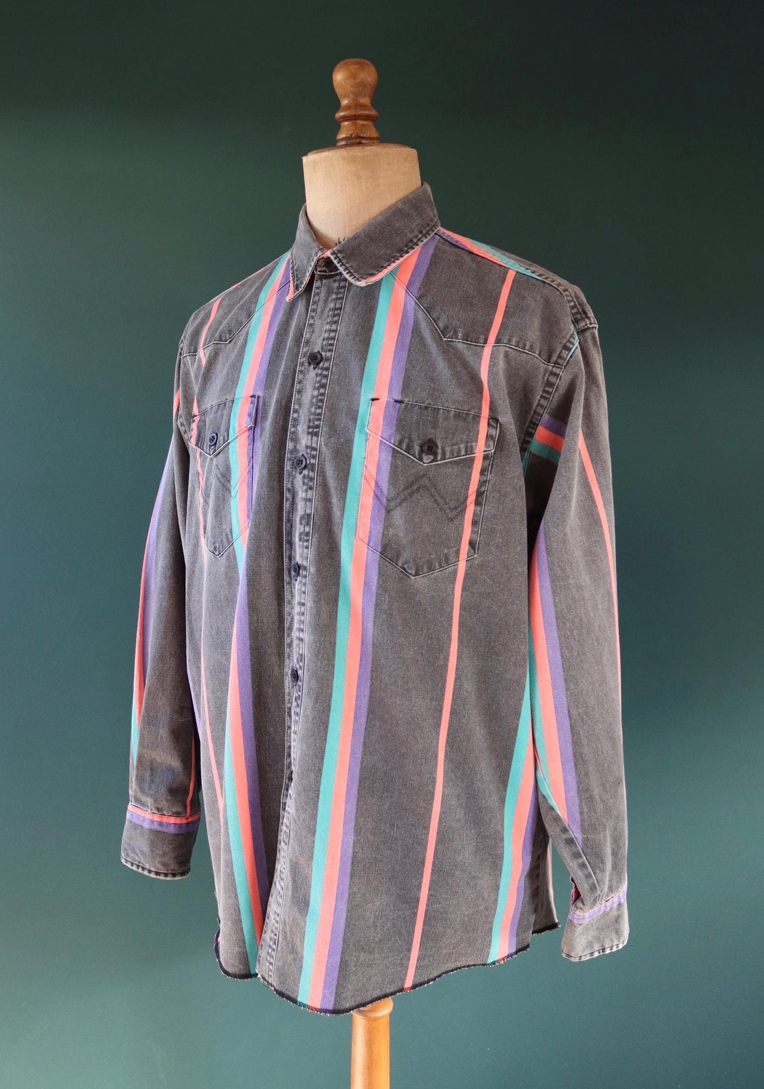 Vintage 1990s Wrangler Brushpopper shirt - faded black - Western - 52" chest