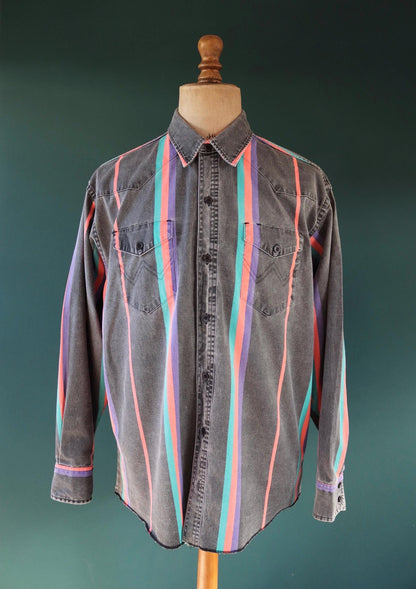 Vintage 1990s Wrangler Brushpopper shirt - faded black - Western - 52" chest