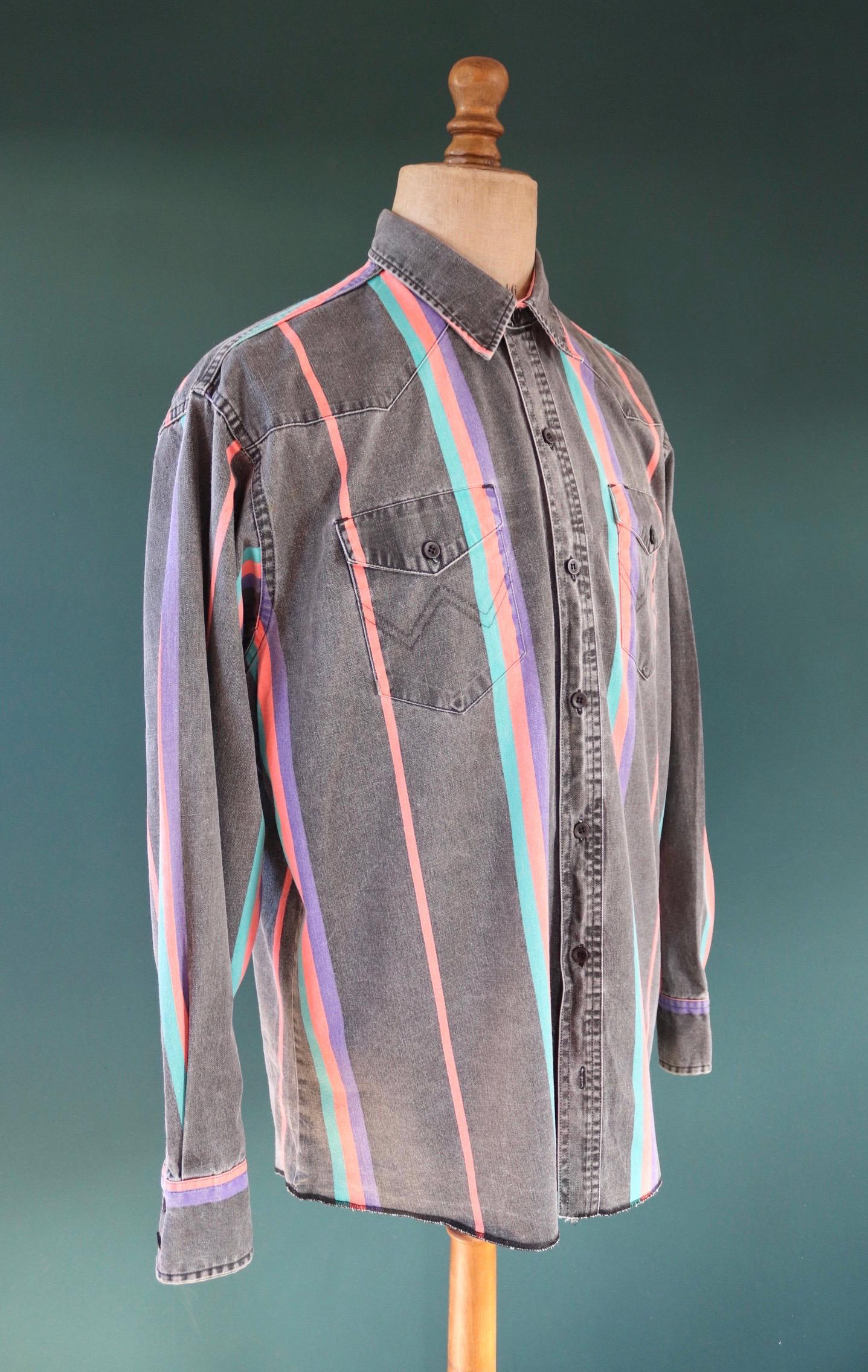 Vintage 1990s Wrangler Brushpopper shirt - faded black - Western - 52" chest
