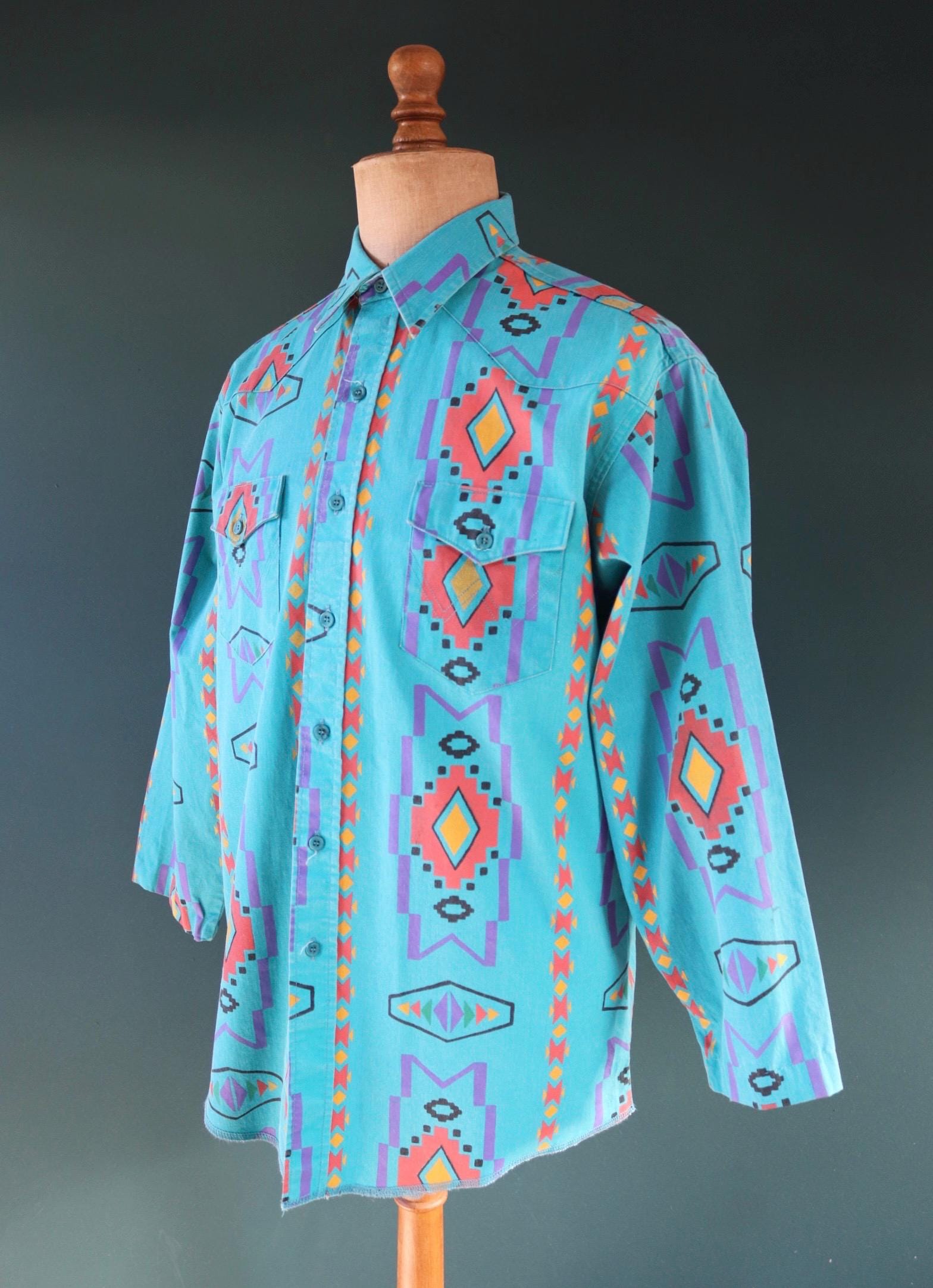 Vintage 1990s Wrangler Brushpopper shirt - Aztec print - Western - 49" chest