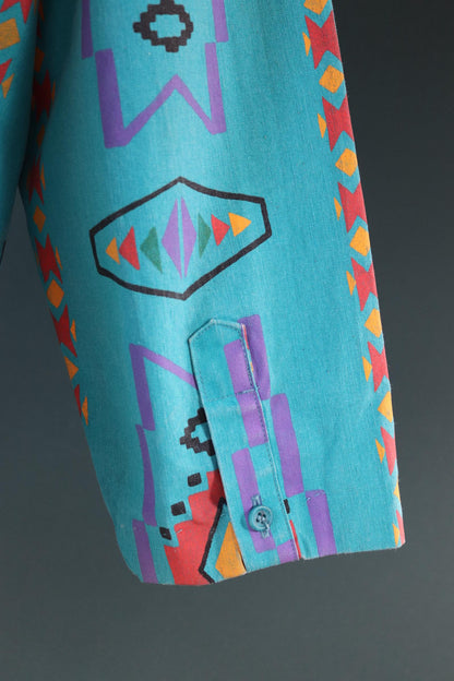 Vintage 1990s Wrangler Brushpopper shirt - Aztec print - Western - 49" chest