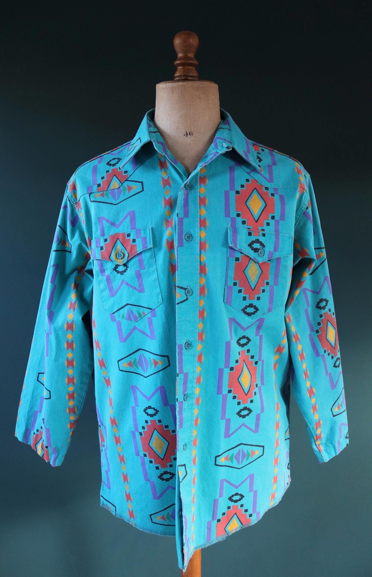 Vintage 1990s Wrangler Brushpopper shirt - Aztec print - Western - 49" chest