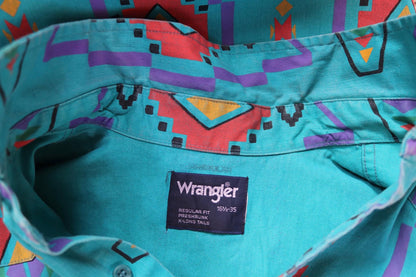 Vintage 1990s Wrangler Brushpopper shirt - Aztec print - Western - 49" chest