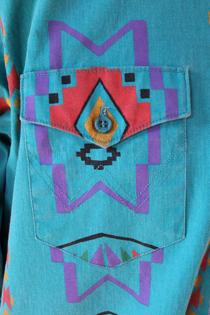 Vintage 1990s Wrangler Brushpopper shirt - Aztec print - Western - 49" chest
