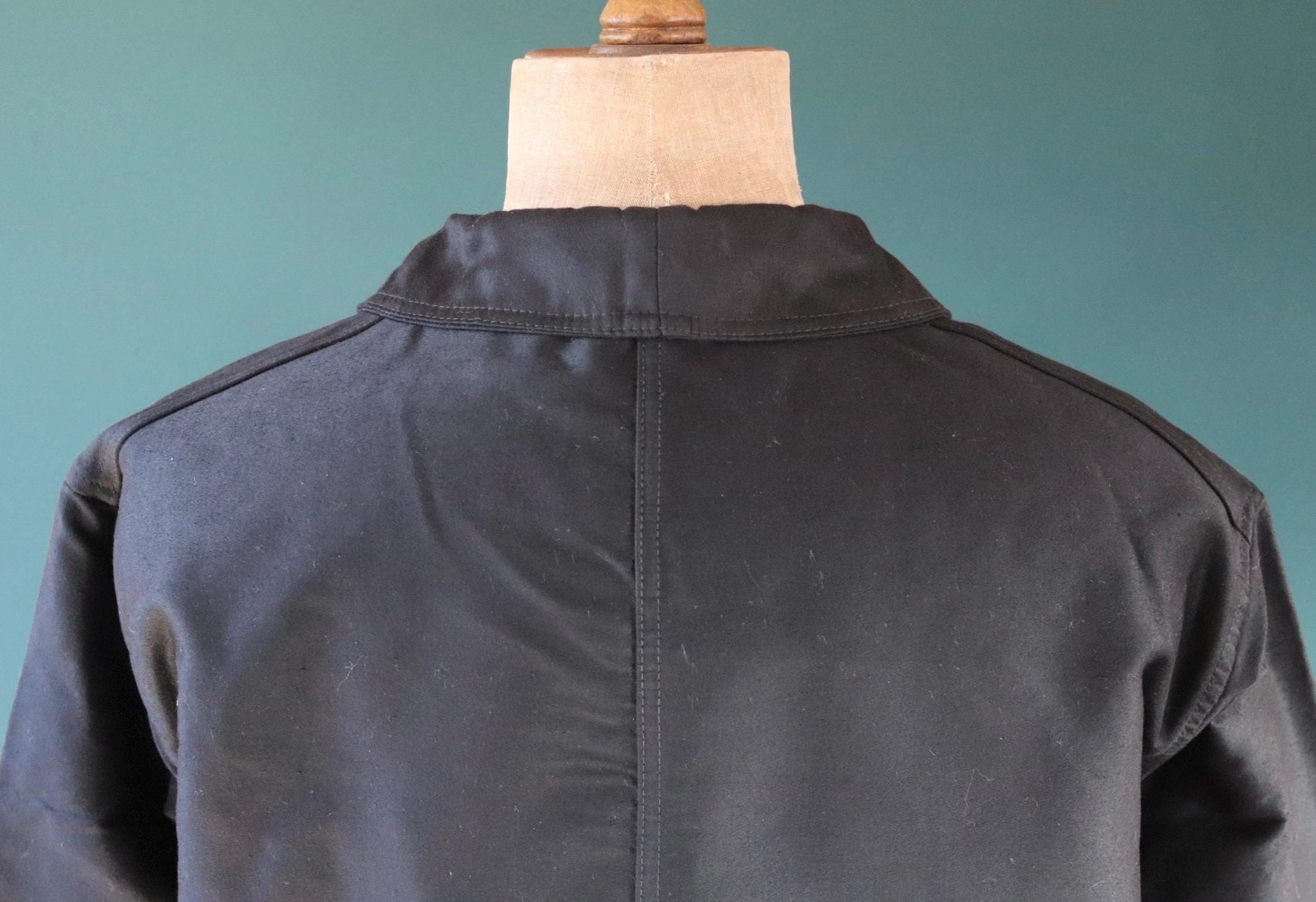 Vintage 1940s French black moleskin chore jacket - deadstock workwear - 52” chest