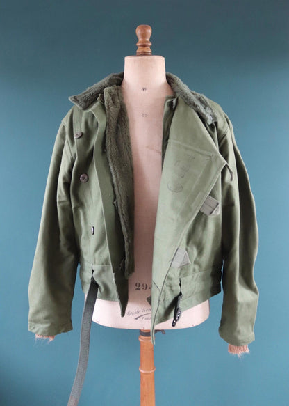 Vintage 1960s Swedish motorcycle jacket - green cotton canvas - military despatch rider - 48” chest - motorjacka