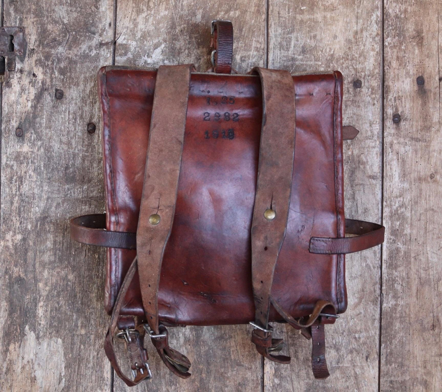 Antique WW1 Swedish military rucksack - linen and leather backpack - 1910s bag