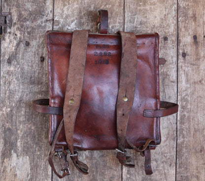 Antique WW1 Swedish military rucksack - linen and leather backpack - 1910s bag