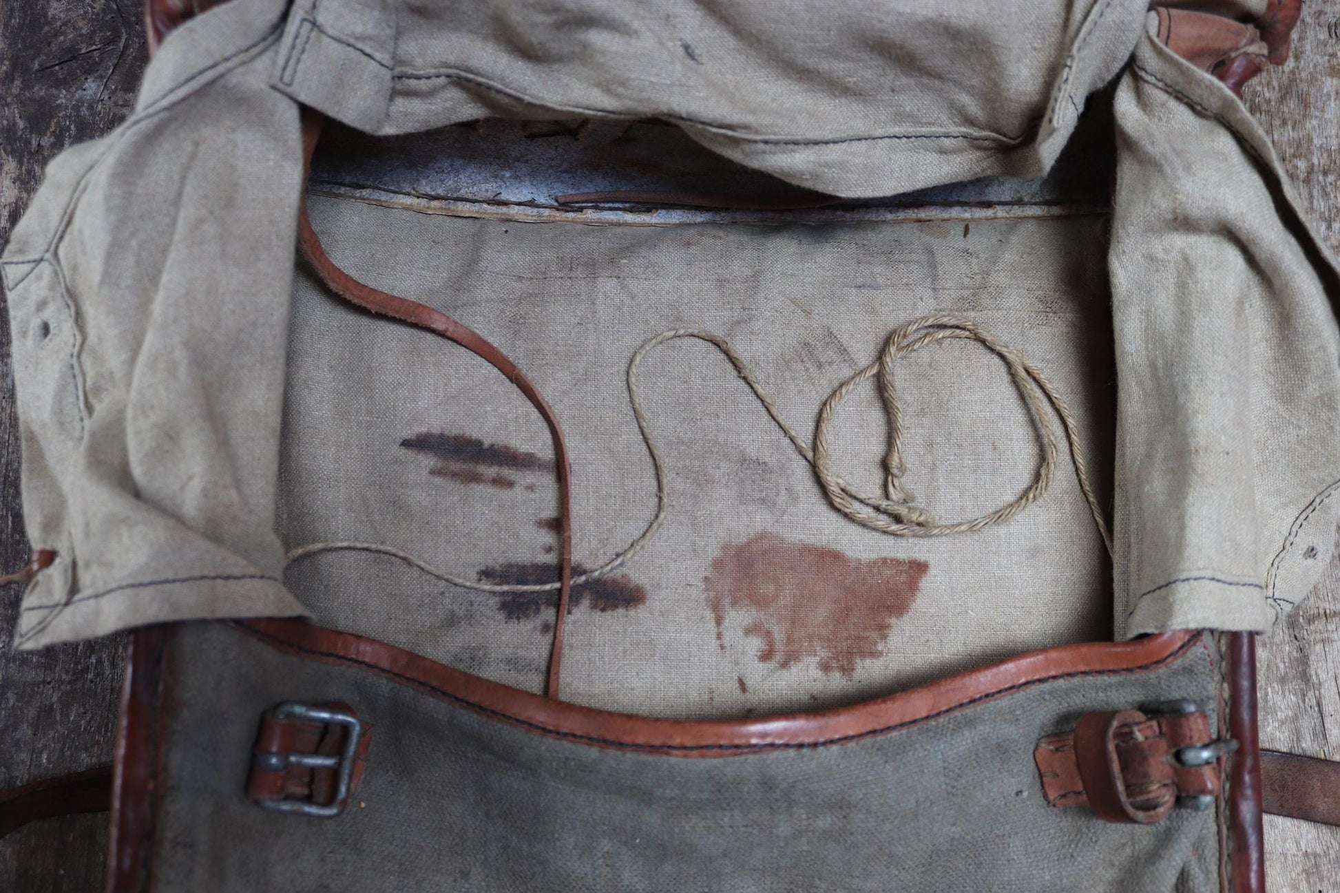 Antique WW1 Swedish military rucksack - linen and leather backpack - 1910s bag