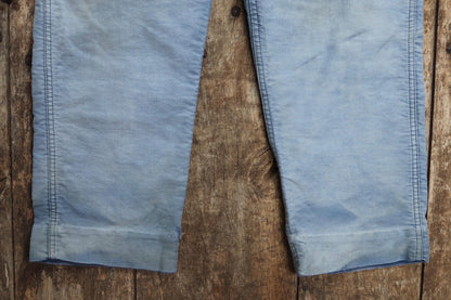 Vintage 1940s French workwear trousers - blue moleskin chore pants - buckle back - darned and repaired - 33” x 25”