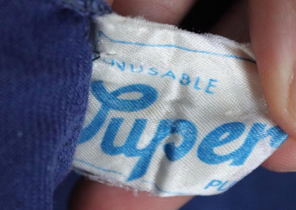 Vintage 1970s French workwear trousers - blue moleskin chore pants - darned and repaired - 32” x 28”