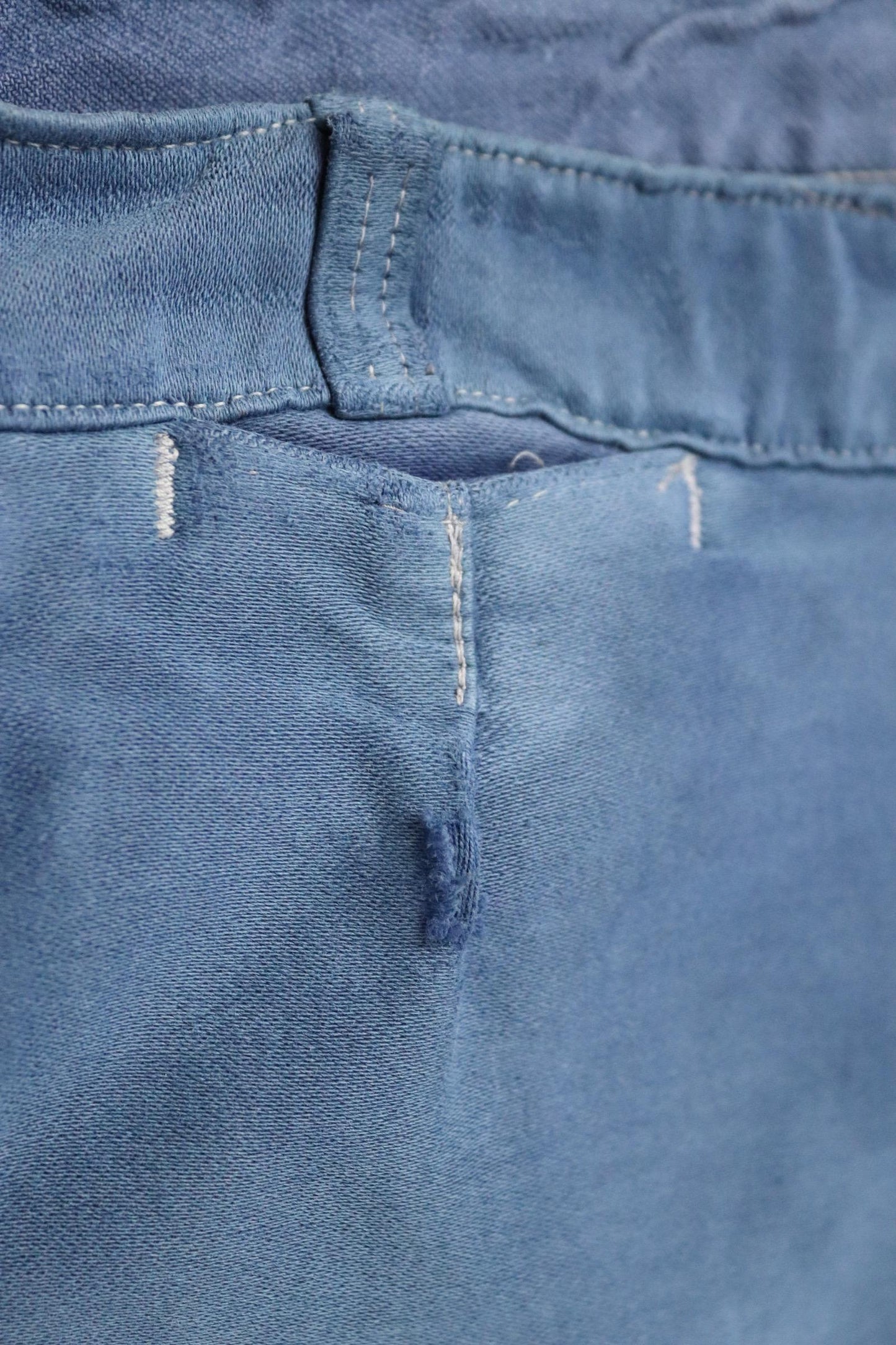 Vintage 1970s French workwear trousers - blue moleskin chore pants - darned and repaired - 32” x 28”