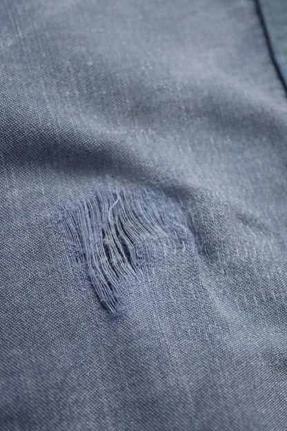 Vintage 1970s French workwear trousers - blue moleskin chore pants - darned and repaired - 32” x 28”