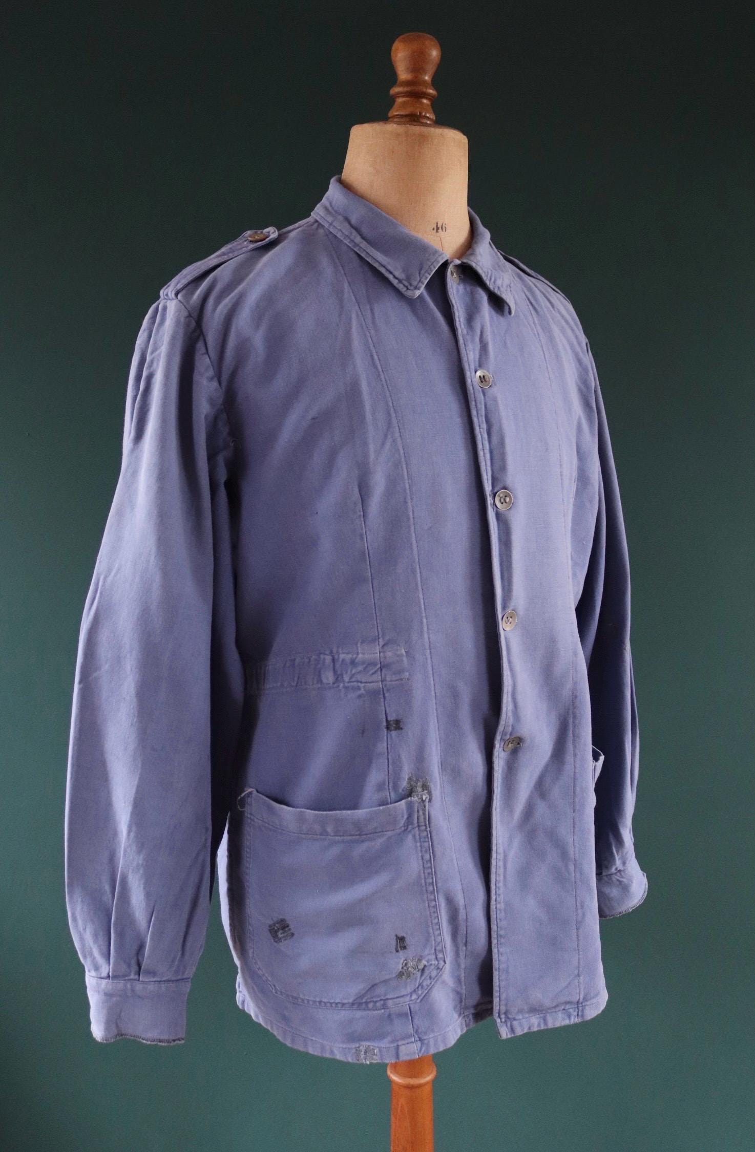 Vintage 1940s Swedish military workwear jacket - blue cotton twill - 1950s chore coat - 48” chest