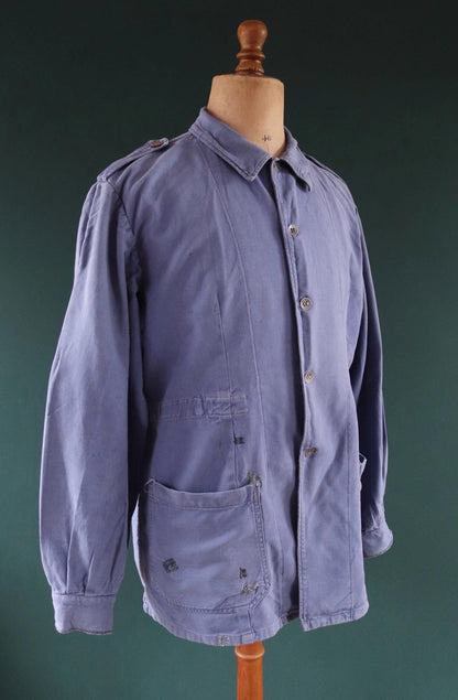 Vintage 1940s Swedish military workwear jacket - blue cotton twill - 1950s chore coat - 48” chest