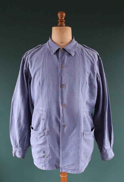 Vintage 1940s Swedish military workwear jacket - blue cotton twill - 1950s chore coat - 48” chest