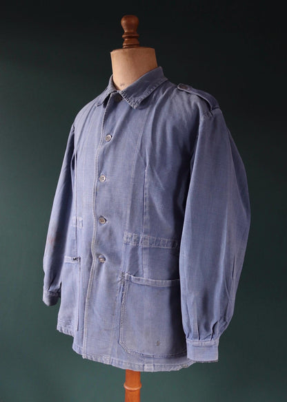 Vintage 1940s Swedish military workwear jacket - blue cotton twill - 1950s chore coat - 45” chest