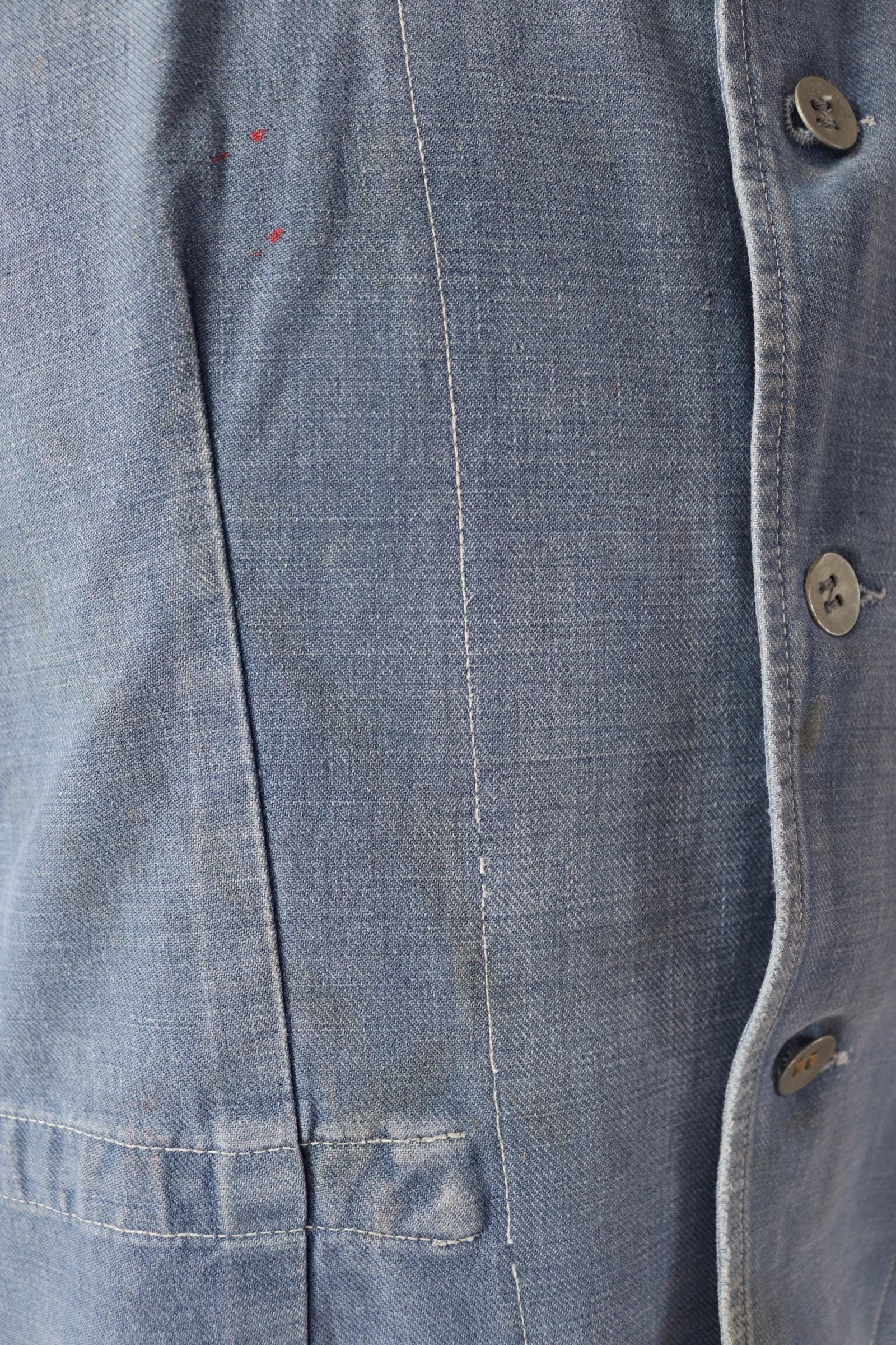 Vintage 1940s Swedish military workwear jacket - blue cotton twill - 1950s chore coat - 45” chest