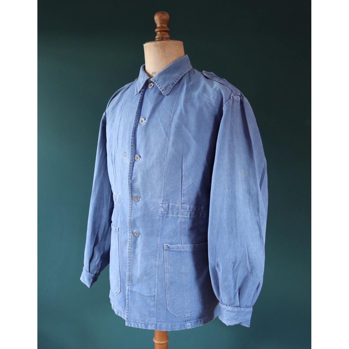 Vintage 1940s Swedish military workwear jacket - blue cotton twill - 1950s chore coat - 48” chest