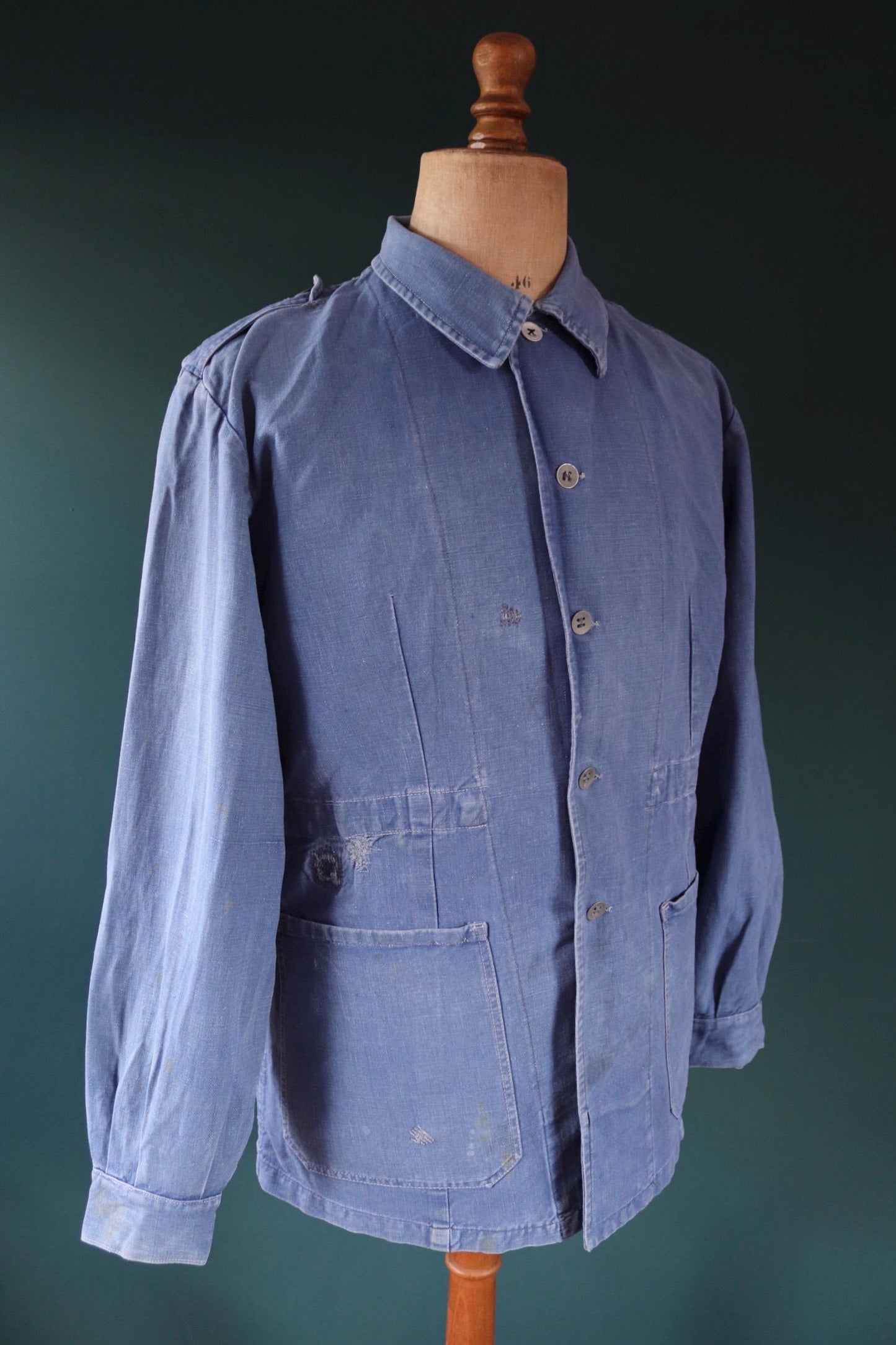 Vintage 1940s Swedish military workwear jacket - blue cotton twill - 1950s chore coat - 48” chest