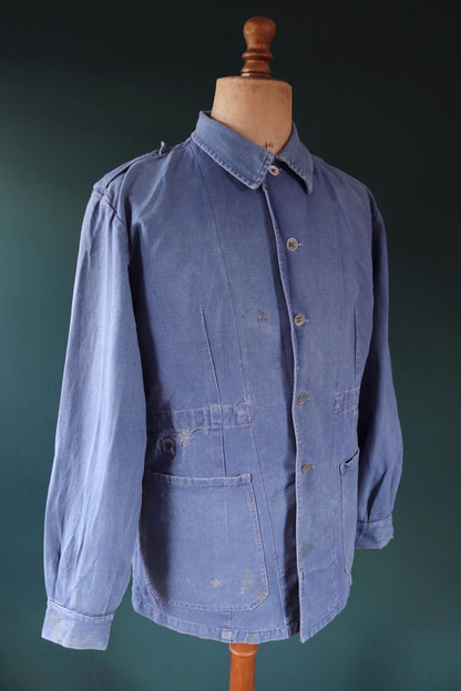 Vintage 1940s Swedish military workwear jacket - blue cotton twill - 1950s chore coat - 48” chest
